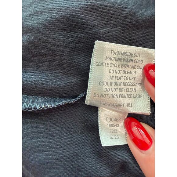 Garnet Hill Black Blouse White Leaf Print Split Neck Blouson Sleeve Size M EUC - Picture 7 of 7